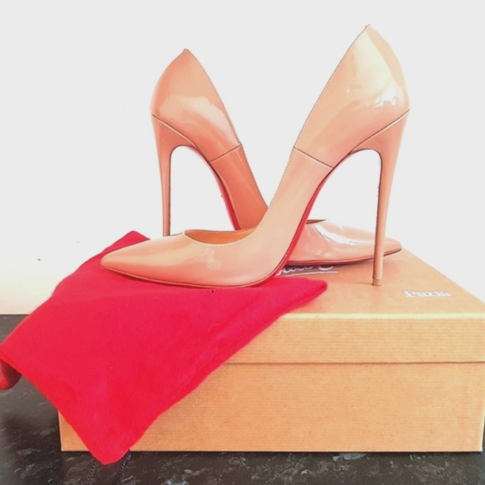 VEUC CHRISTIAN LOUBOUTIN So Kate Pumps Heels 120 Nude Patent Beige 40 8.5 9 9.5 - Picture 5 of 14